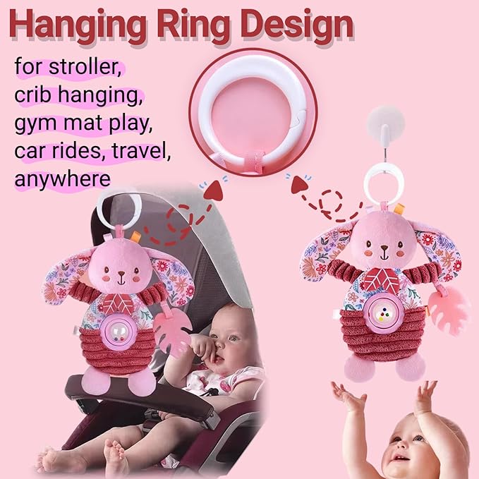 Baby Crib Toys Hanging Stroller Car Seat Toy for Infant 0-2-3-4-5-6-7-8-9 Months Old, Newborn Infant Girl Gifts, Rattle Crinkle Teething Teether for Babies 6-12 Month Easter Basket Stuffers