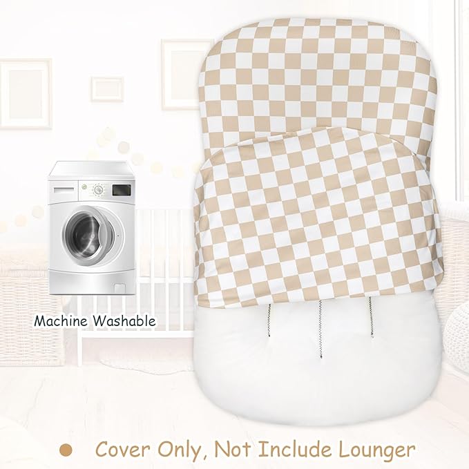 DILIMI Baby Lounger Cover for Boys and Girls, Removable Cover Ultra Soft Comfortable Lounger Slipcover, Light Brown Checkerboard (Lounger not Included)