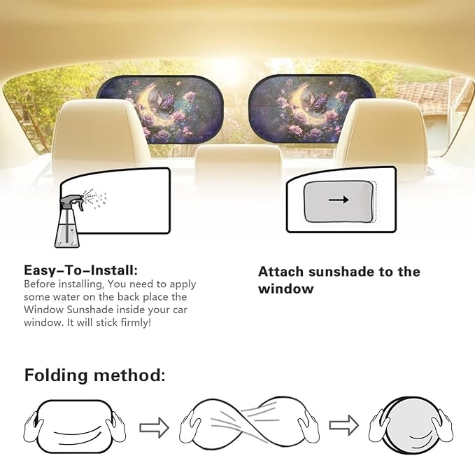 Bulopur Window Shade Baby in Car 2 Pack Sun Shade Side Window Easy to Install Mesh Car Windshield Sunshade Universal Sunshade for SUV Truck Sedan, Butterfly Moon Rose Flower