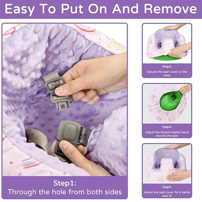 Seat Cover Compatible with Bumbo Seat, Soft and Breathable Baby Floor Seat Cover for Baby Boy & Girl (Cover Only), Purple Love and Rainbow