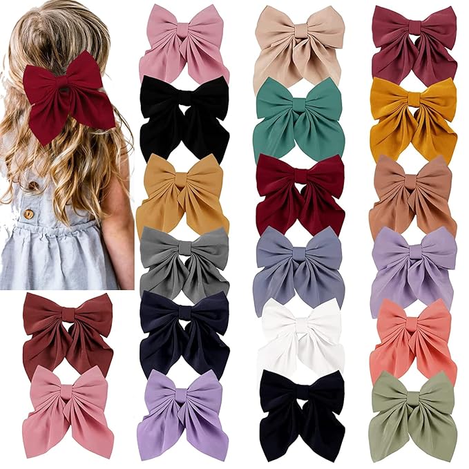 ALinmo 20PCS Satin Ribbon Bows and Large Alligator Clips - Barrettes and Hair Accessories for Toddlers, Kids, and Teens