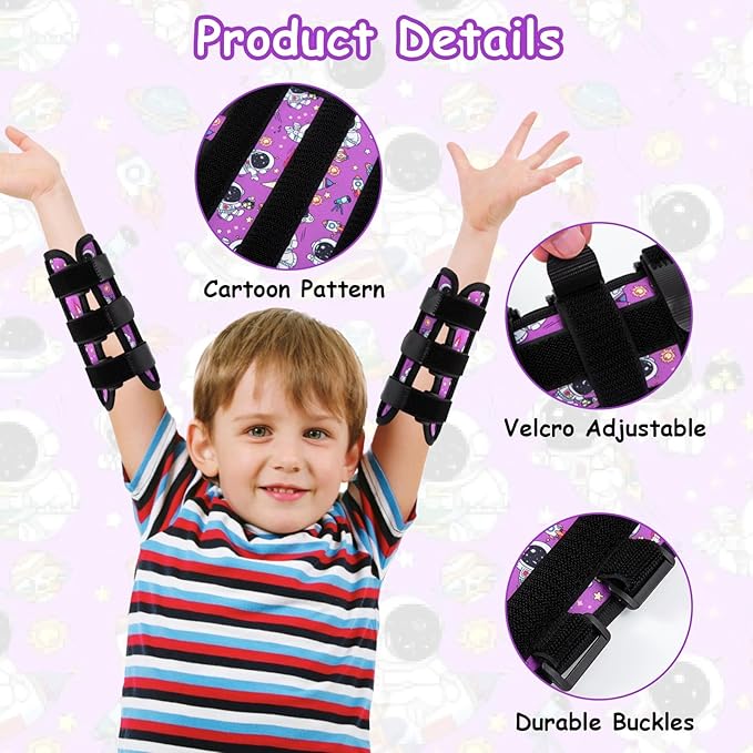 2 PCS Thumb Sucking Deterrent, Purple Space Thumb Guard for Kids Toddlers Nail Biting Treatment, Anti Nose Picking, Scratching Face, Elbow Immobilizer for Boys Girls, Finger Sucking Prevention