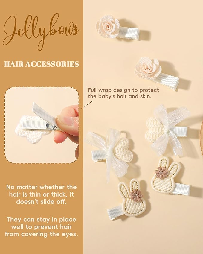 Jollybows 20Pcs Baby Bow Clips Toddler Hair Clips Baby Girl Hair Clips Fully Covered Barrettes Bows, Hearts, Flowers, Bunnies Clips for Hair Accessories for Babies and Kids