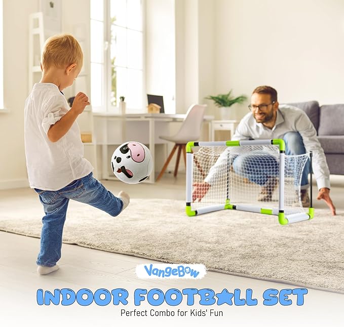 VangeBow Toddler Toy Soccer Goals for Backyard Indoor with Soft Plush Cow Ball, Mini Soccer Nets and Ball Set for Kids(Pump Include)