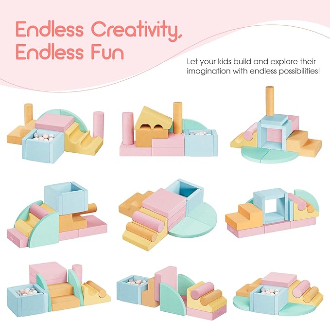 smilesun 12 PCS Foam Climbing Blocks for Toddlers with Ball Pit, Safe Soft Play Gym Set，Baby Kids' Indoor Playground Foam Blocks for Crawling, Climbing Motor Skills Development（Colorful）