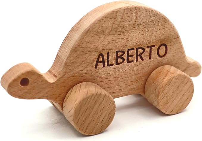 Wooden Turtle Push Toy, Waldorf and Montessori Animal Toy, Personalized Toy Gift, Gift for Baby Shower