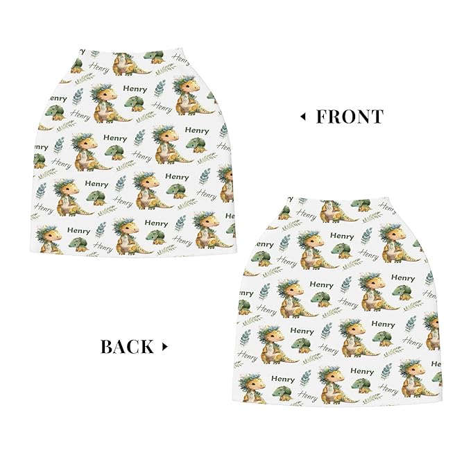 Personalized Dinosaur Baby Car Seat Cover with Name,Multi-Use Canopy for Nursing, Strollers,Shopping Carts,Customized Breastfeeding Cover, Full Privacy,Infant Stroller Cover