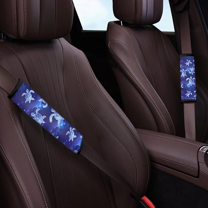 2-Pack Sea Turtle Print Seat Belt Covers Galaxy Starry Sky Soft & Comfortable Seat Belt Ocean Animal Turtles Universal Car Seat Belt Strap Cover Shoulder Strap Pad