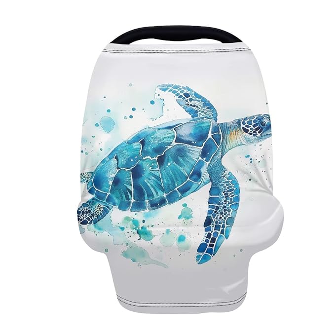 Forchrinse Blue Sea Turtle Print Nursing Cover Breastfeeding Scarf Soft Car Seat Cover for Babies Infant Carseat Canopy Multi-Use Cover Stroller Cover