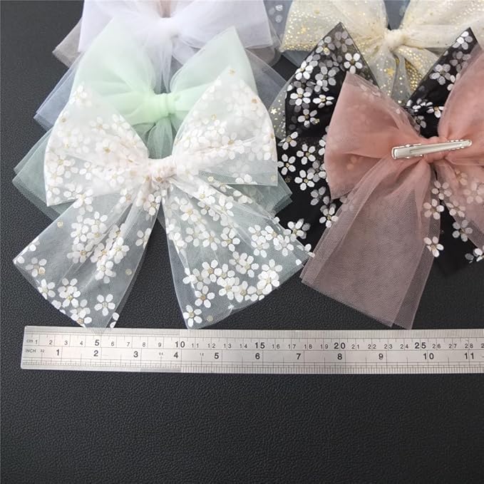Sugarmelon Large Tulle Bow Hair Clips for Baby Girls Women Cottagecore Lightweight Gauze Bow Hair Barrettes Accessories, 8 Pack Large Sailor Bows