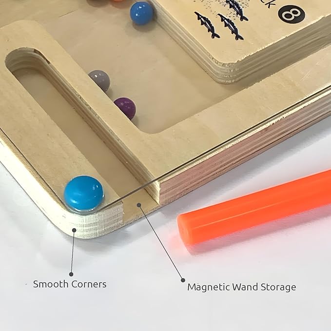 Matching and Counting Wooden Toy - Colorful Fish Design Magnetic Maze for Kids Ages 3-5,Montessori Color Sorting Puzzles Game for Kid