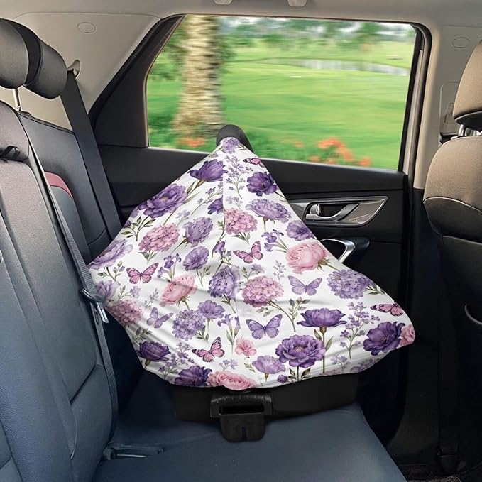 Rose Flower Butterfly Nursing Cover Carseat Covers Baby Car Seat Cover for Girls Boys, Stretchy Car Seat Canopy Multiuse Nursing Breastfeeding Protectors, All-in-1