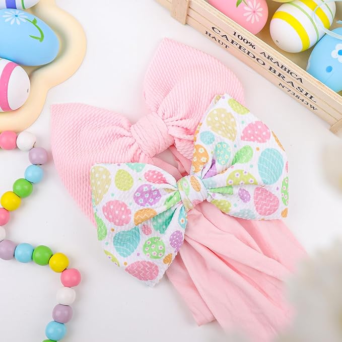 YanJie Easter Headband bow Pink Egg Carrots Printed Nylon Hairbands Bunny Headband Easter Hairbands Hair Accessories Gifts for Toddler
