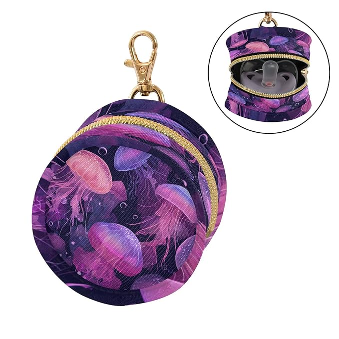 Pacifier Holder with Clip Pacifier Case for Diaper Bag Round Baby Pacifier Pouch Box Bag Portable Jellyfishes and Bubbles Pink