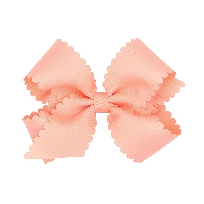 Wee Ones Girls' Classic Grosgrain Hair Bow with Scalloped Edges, No-Slip Hair Clip, Handmade, Light Coral, Medium