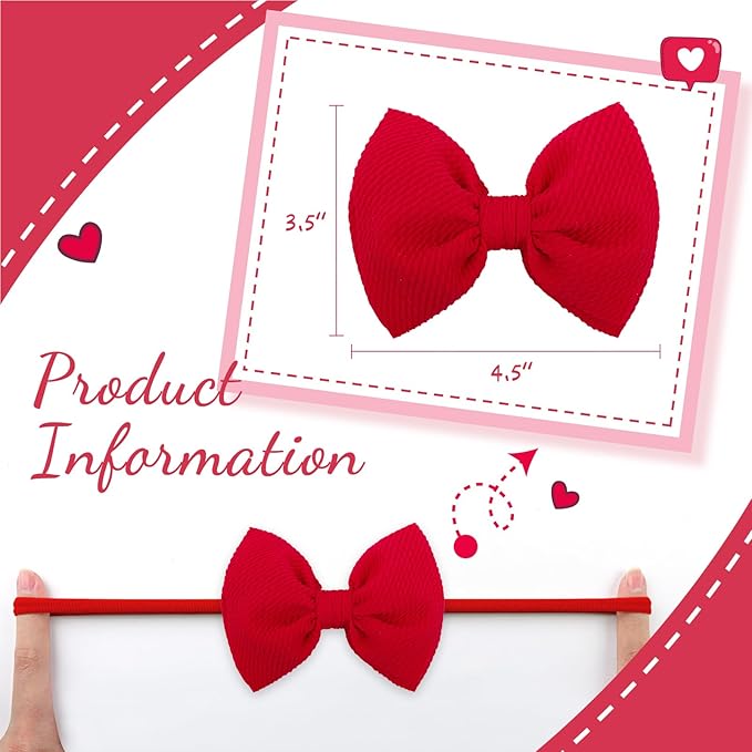 YanJie Valentine's Baby Headbands Red and Pink Bows Newborn Heart Headbands Wide Hairbands Valentines Gift Baby Girl Hair Accessories Infant
