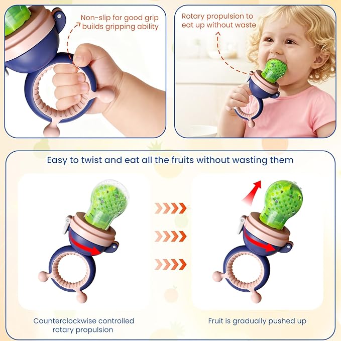 Baby Fruit Food Feeder Pacifier - Fresh Teething Pacifiers, 3 Different Size Silicone Pouch,Teethers for Babies 6-24Months, Baby Solid Food Essentials, Nutrition Feeder, BPA Free,1 Pice, Purple
