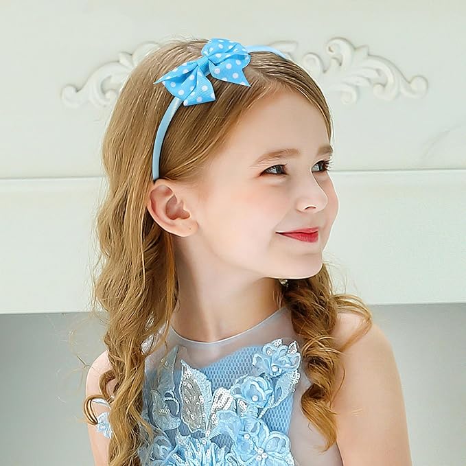 Candygirl 20 Pcs Bows Headbands, Ribbon Hair Bow Colorful Headband with Multicolored and Solid Color Series for Girls Toddler Hair Accessories