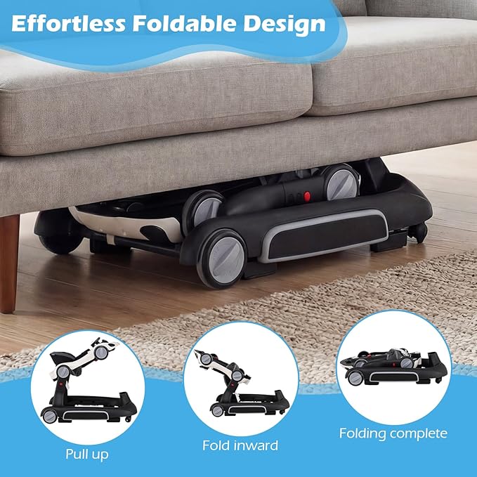 INFANS 6-in-1 Foldable Baby Walker, Converts Push Car to Bouncer, Rocker with Music, Lights, Adjustable Height & Speed, Activity Center, Canopy for 7-18 Months (Dark)