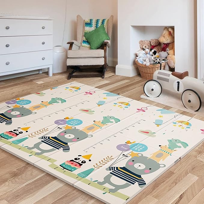UANLAUO Foldable Baby Play Mat for Babies 6-12 Months, Foam Playmat for Floor 59 x59 Babies Kids Play Mat - Reversible Lightweight Easy Storage and Travel, Waterproof Activity Playmats for Toddlers