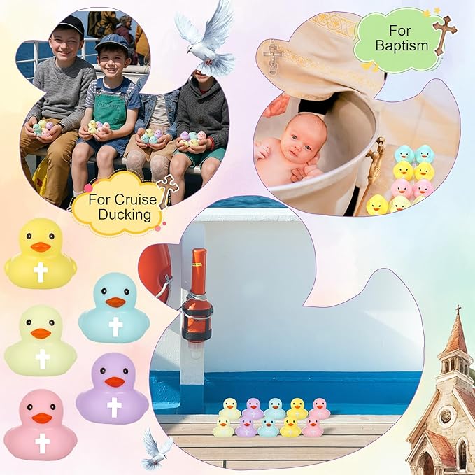 Christian Rubber Duck with Cross Pastel Jesus Duck Baby Bath Toy Religious Party Favors for Church Sunday School Gifts