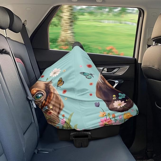 Wanyint Dachshund Dog Blue Stretchy Baby Car Seat Covers Carseat Canopy, Baby Breastfeeding Stroller High Chair Shopping Cart Cover