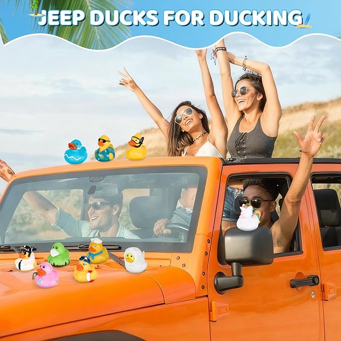 24Pack Summer Rubber Ducks with a Bag, Summer Duck for Jeeps, Assorted Beach Toys for Pool, Duckies Games, Party Favors, Birthday Gifts, Classroom Incentives, Baby Kids Swimming Pool Water Bath Toys