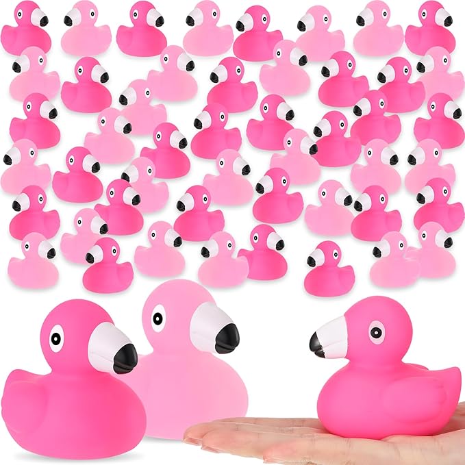 Jerify 150 Pcs Flamingo Rubber Duck Bulk Rose Pink Light Pink Flamingo Bath Toys Floating Ducks Summer Beach Rubber Ducks for Baby Shower Duck Party Favors Decor Prize with Storage Bag
