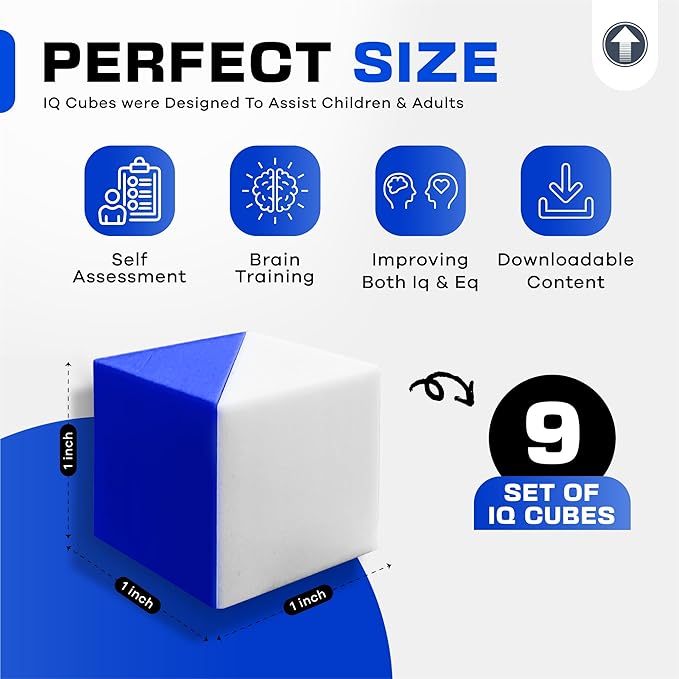 PrfcNL IQ Test Cubes (Blue and White) – 9 Kohs Cubes, Practice for Block Design Test, BDT, WPPSI, WAIS and WISC Tests, Educational Blocks to Improve Concentration, Coordination and Memory