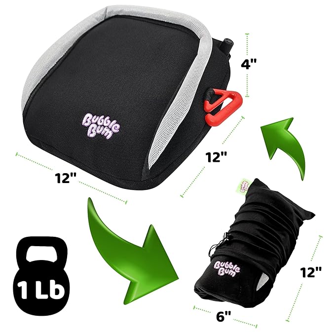 BubbleBum Inflatable Booster Car Seat – Foldable, Lightweight, Backless Travel Booster Seat for Kids, Portable Carseat for Toddler, Fits 3 Across, Compact for Uber - Ages 4-11 Year Old, - Black