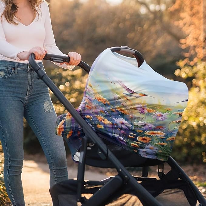 LedBack Floral Hummingbird Stretchy Car Seat Cover for Babies,Nursing Cover Breastfeeding Cover,Soft Breathable Baby Carseat Canopy
