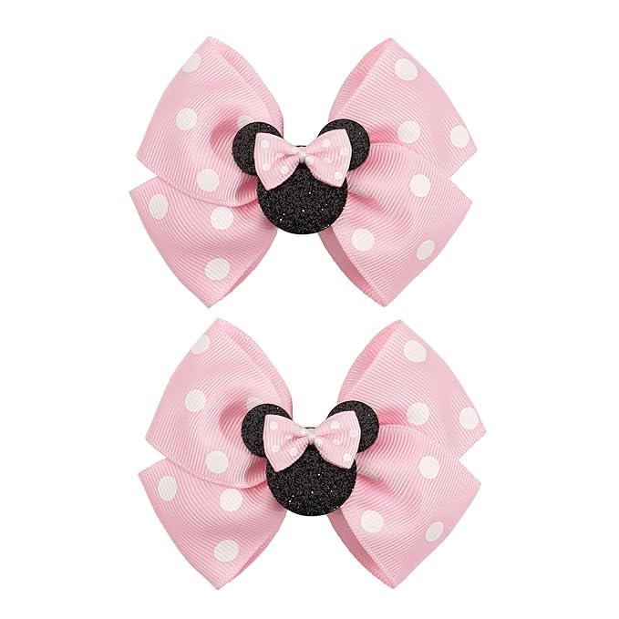 4 Inch Cute Mouse Ears Sequins Bows Hair Clips For Baby Girls, Toddler, Kids and Young Women Birthday Party Wedding Christmas Occasions Set of 2 (A- Pink)