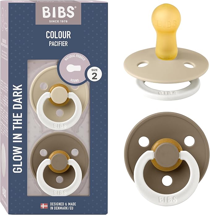 Bibs Pacifiers Color Collection, Set of 2 BPA-Free Latex Pacifiers Made in Europe, Round Nipple Baby Pacifier.