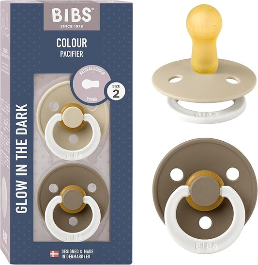 Bibs Pacifiers Color Collection, Set of 2 BPA-Free Latex Pacifiers Made in Europe, Round Nipple Baby Pacifier.