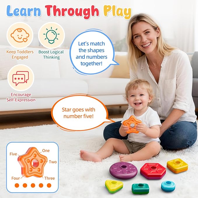 Baby Spinning Stacking Toys for Toddlers 1-3, Sensory Montessori Toys for One Year Old Girl Boy, Rainbow Ring Stacker Tower, Educational Learning Toy, Perfect Easter Christmas Birthday Gifts
