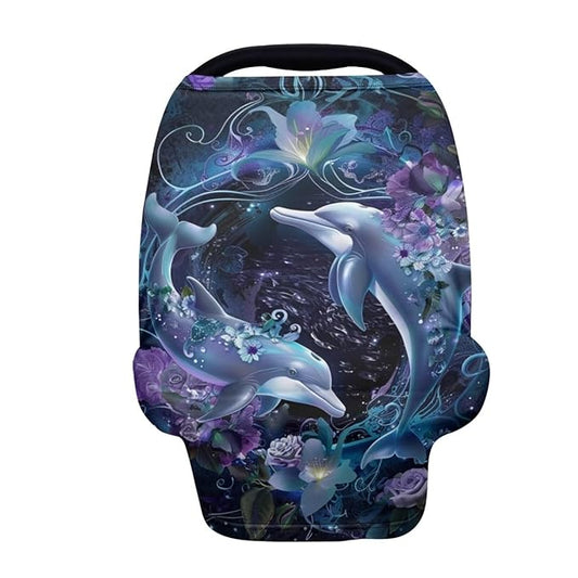 Youngerbaby Dolphin Flower Nursing Cover Carseat Canopy Car Seat Covers for Babies Mom Breastfeeding Scarf Infant Multi Use Cover for Baby Stroller Shopping Cart Feeding High Chair