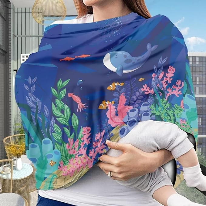 Dolphin Car Seat Cover for Babies Dust Cover Multi-Use Reusable Stroller Canopy Covers Privacy Protection Lightweight Stain Resistant Breastfeeding Shawl