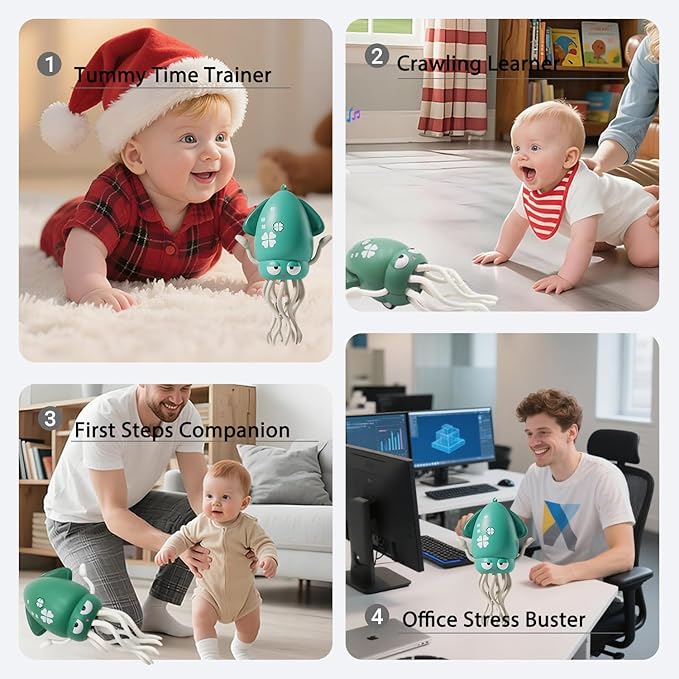 Electric Crawling Dancing Octopus Toy for Walking Baby Boy Girl 0-6 6-12 12-18 Months, Infant Tummy Time Musical Magic Dancing Squid Toy for 3 4 5 6 7 8 9 10 11 12 Toddler 1st Birthday Gift