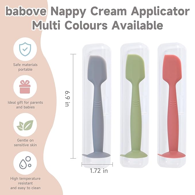 babove Baby Diaper Cream Spatula Applicator 3 Pack(with 3 Travel Case), Butt Paste Spatula Soft Silicone,Diaper Rash Cream Applicator, Baby Essentials Must Haves Newborn Stuff (Red Blue Khaki)