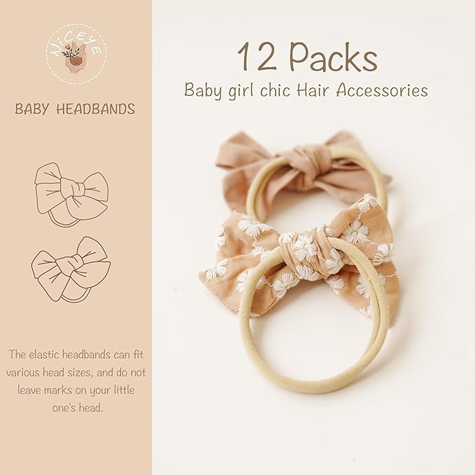 Niceye Baby Girl Bows and Headbands, Stretchy Nylon Hairbands Hair Bows for Newborns, Infants, Toddlers - Handmade Baby Hair Accessories for Girls