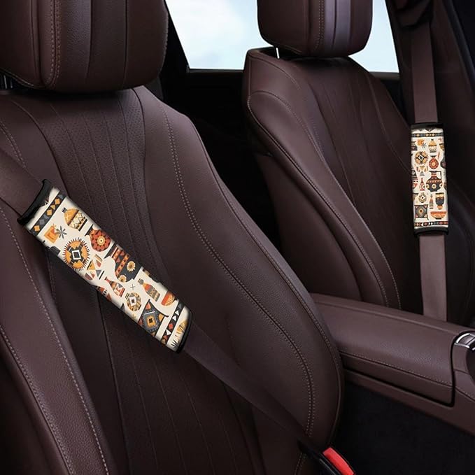 Tribal Geometry Print Universal Seat Belt Covers for Auto Polyester Retro Ethnic Rhombic Pattern Car Belt Strap Cover Shoulder Pad More Comfortable Driving