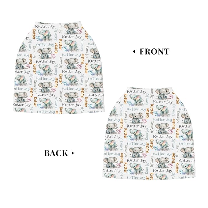 Personalized Elephant Baby Car Seat Cover with Name,Multi-Use Canopy for Nursing, Strollers,Shopping Carts,Customized Breastfeeding Cover, Full Privacy,Infant Stroller Cover