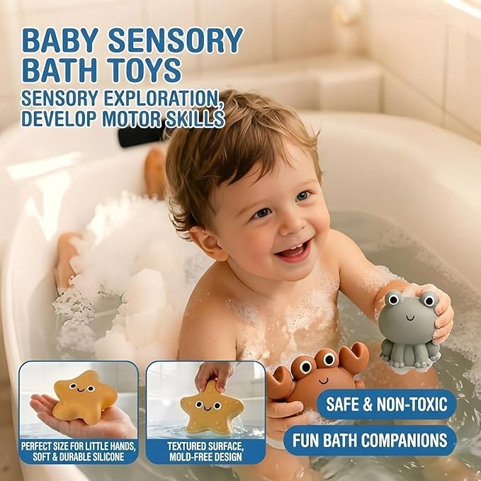 Bath Toys for Toddlers 1-3, 12 Pcs No Hole Baby Bath Toys, Ocean Animal Bathtub Toys for Boys Girls, Toddler Water Table Pool Toys Ages 2-4 4-8, Kids Birthday Easter Gifts