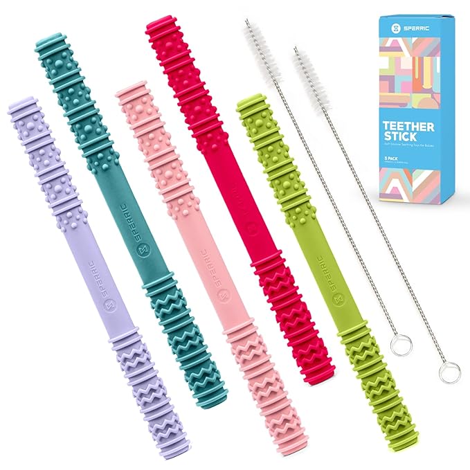 Baby Teething Tubes, Soft Silicone Chew Straw Teething Sticks for Babies 0-18 Months, Infant Toddlers Teether Straws, BPA Free Teething Tube, Multicolored Teething Toys Baby Gift Teethers