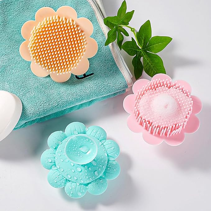 Baby Bath Silicone Brush Shower Scalp Brush Exfoliate and Massage Shampoo Scalp Scrubbie for All Hair Kid Newborn Toddler（Yellow）