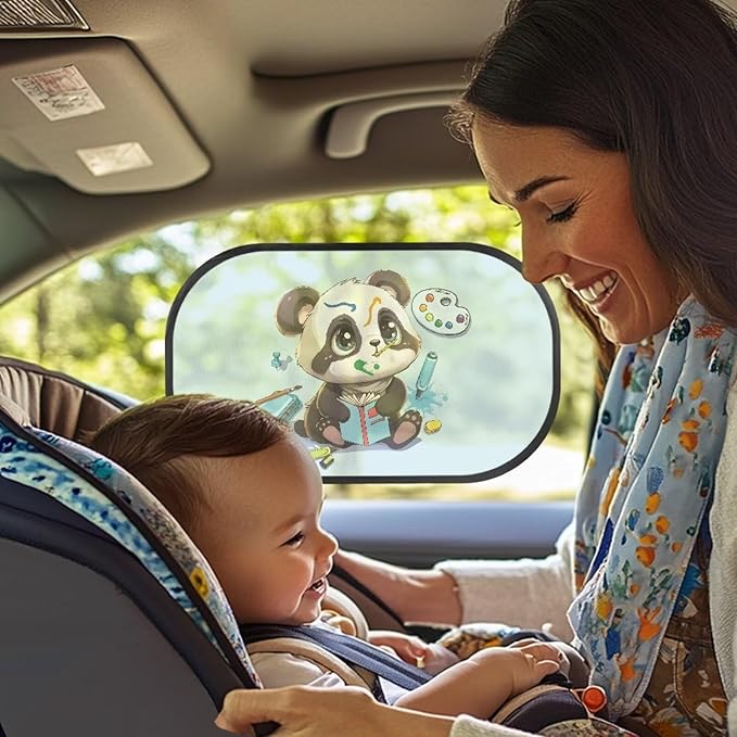 Bulopur Cute Panda Car Window Covers 2 Pack Car Shades Back Windows Baby UV Protection Breathable Window Shade Baby in Car Universal Car Interior Accessories Car Sun Shade