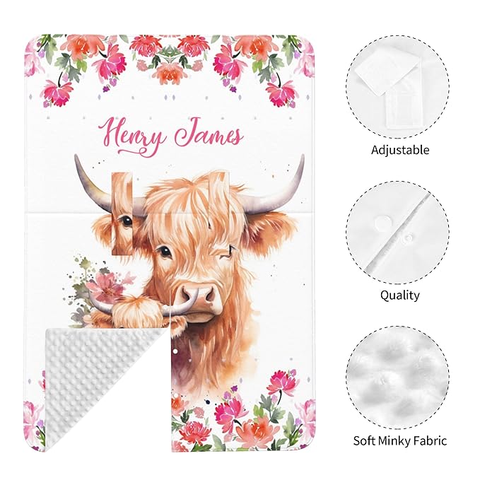 Personalized Baby Car Seat Canopy with Name Custom Minky Highland Cow Car Seat Covers Nursing Cover for Breastfeeding Multi-Use Cover Infant Carrier Carseat Winter Cover for Newborn Girls Boys