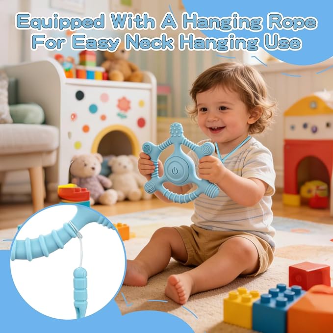 Sensory Chew Necklaces Vibrating teether for Kids - Chewelry Chew Toys for Autism, ADHD & Sensory Needs, BPA-Free Teething Relief & Anxiety Fidget (Blue)