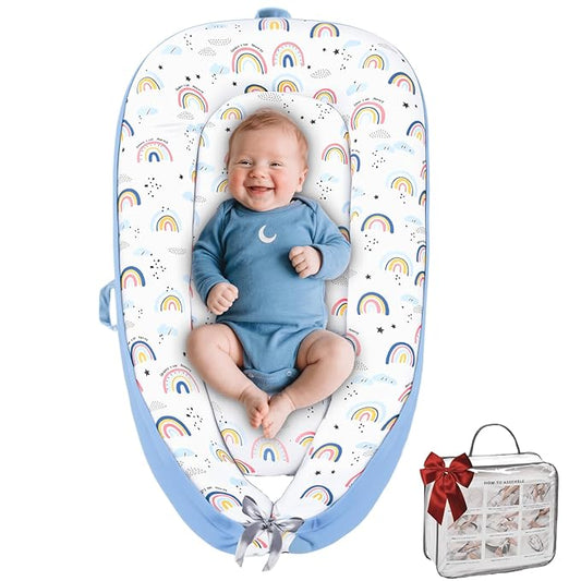 Baby Lounger, Baby Lounger for Newborn 0-24 Months, Premium Soft & Breathable Infant Lounger, Pure Cotton Baby Nest for Boys & Girls, Portable Newborn Lounger for Travel and Home.