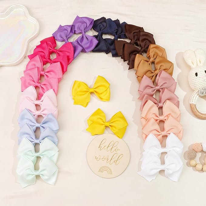 4 inch Hair Bows for Girls in Pairs, 40 Colors Grosgrain Ribbon Bow with Alligator Hair Clips for Baby Girls Toddlers and schoolgirls.